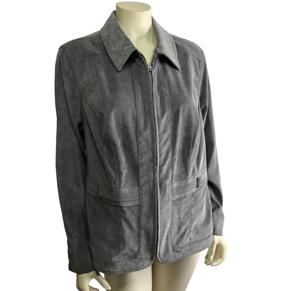 CJ BANKS WOMEN GRAY CORDUROY ZIP JACKET SIZE XL